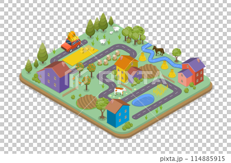 3D Isometric Flat Illustration of Kids Map, Childish Game World 3D Isometric Flat Illustration of Kids Map, Childish Game World 114885915