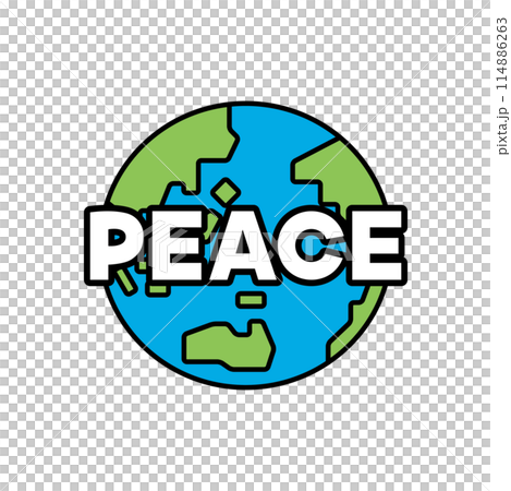 The word PEACE and an illustration of the earth 114886263