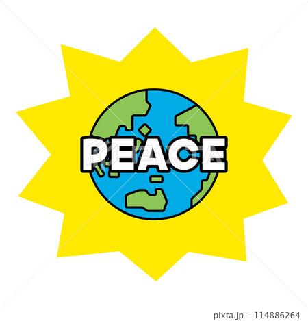 PEACEの文字と、地球のイラスト PEACEの文字と、地球のイラスト 114886264