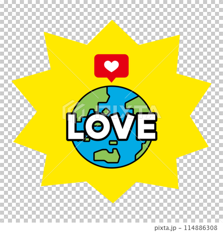 LOVEの文字と、いいねマークのついた地球のイラストのイラスト素材 [114886308] - PIXTA