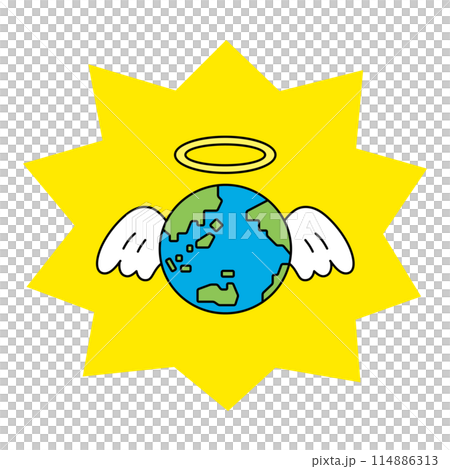 Illustration of the Earth with an angel halo and wings Illustration of the Earth with an angel halo and wings 114886313