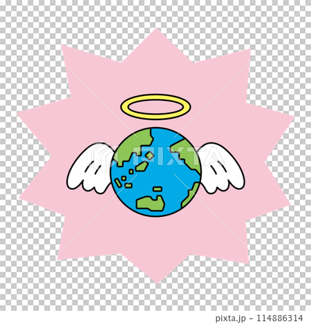 天使の輪と羽をつけた地球のイラスト 114886314