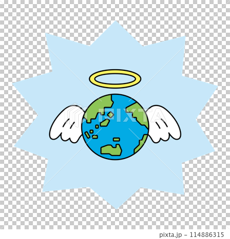 Illustration of the Earth with an angel halo and wings 114886315