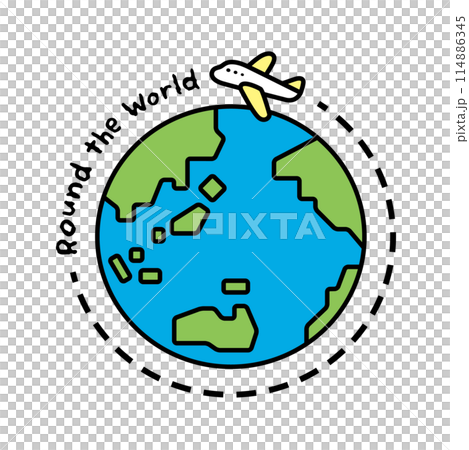 飛機和地球的環球文字和插圖 飛機和地球的環球文字和插圖 114886345