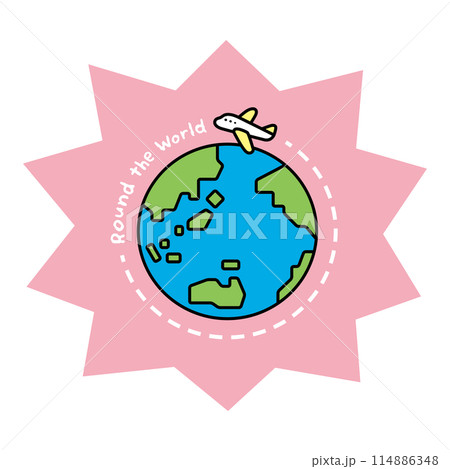 Round the Worldの文字と、飛行機と地球のイラスト Round the Worldの文字と、飛行機と地球のイラスト 114886348