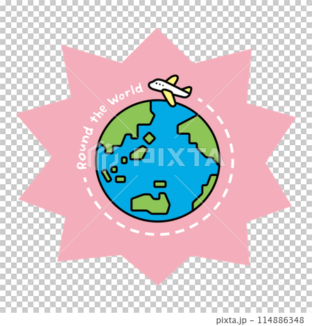 Round the Worldの文字と、飛行機と地球のイラスト Round the Worldの文字と、飛行機と地球のイラスト 114886348