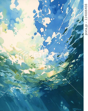 海の水中から空を見上げる景色 114886408
