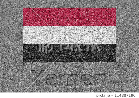 石板の上に描かれたイエメンの国旗と、掘ったような「Yemen」の文字 石板の上に描かれたイエメンの国旗と、掘ったような「Yemen」の文字 114887190