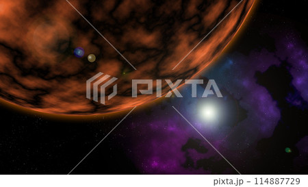 宇宙に浮かぶ雲と惑星 114887729