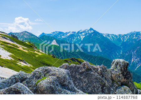 夏の燕岳登山（北燕岳山頂から槍ヶ岳方面の眺め） 114887768