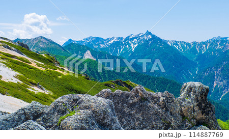 夏の燕岳登山(北燕岳山頂から槍ヶ岳方面の眺め) 夏の燕岳登山(北燕岳山頂から槍ヶ岳方面の眺め) 114887769