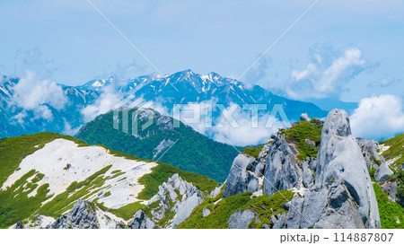 夏の燕岳登山（北燕岳山頂から鹿島槍ヶ岳を望む） 114887807