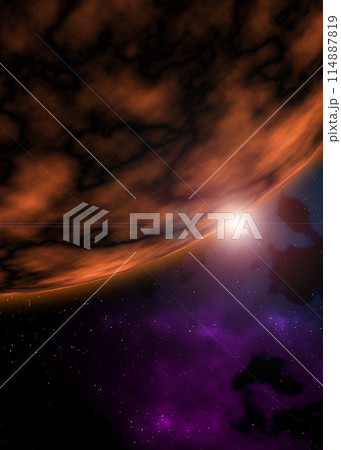 宇宙に浮かぶ雲と惑星 114887819