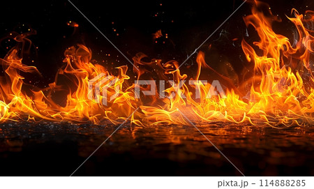 Texture of fire on black background Abstract flame burning Blaze fire flame texture AI generated 114888285