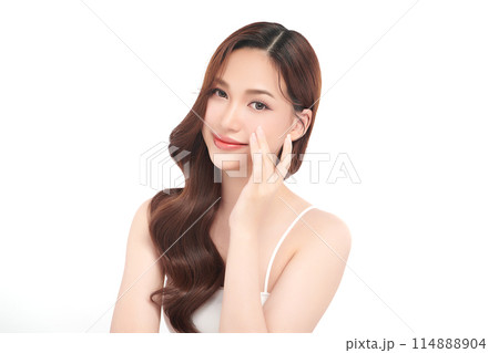 Beautiful young asian woman with clean fresh skin on white background, Face care, Facial treatment, Cosmetology, beauty and spa, Asian women portrait. 114888904