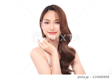 Beautiful young asian woman with clean fresh skin on white background, Face care, Facial treatment, Cosmetology, beauty and spa, Asian women portrait. 114888909