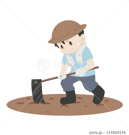 手描き風の畑を耕す男性 114889156