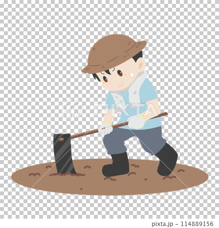 手描き風の畑を耕す男性 114889156