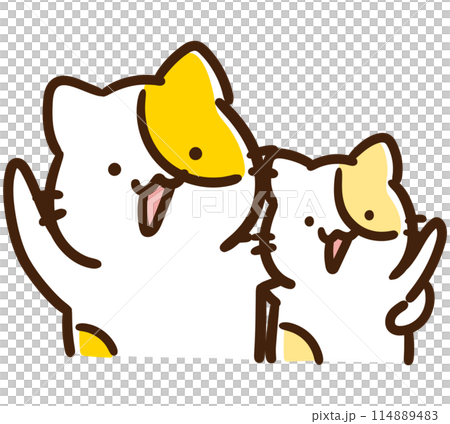 A deformed illustration of two cat brothers standing happily together 114889483