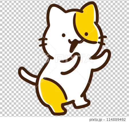 一隻可愛的貓咪角色向右側呼喚的變形插圖 114889492