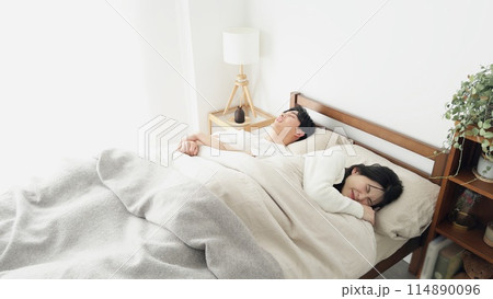 うるさいいびきに眠れない女性 114890096