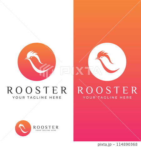 Chicken logo, rooster head logo with fish combination. Logo for company business, restaurant or restaurant or food stall. Using penditan simple vector illustration. 114890368