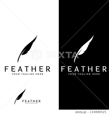 Feather logo, feather pen logo and law firm feather logo design vector illustration template. 114890525