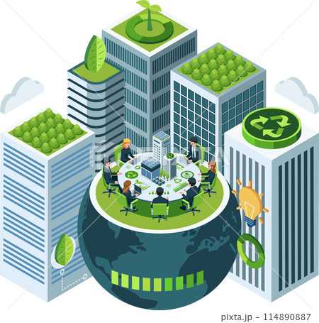 Isometric Sustainable Business Conference with Eco-Friendly Buildings 114890887