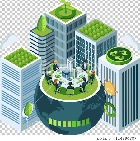 Isometric Sustainable Business Conference with Eco-Friendly Buildings 114890887