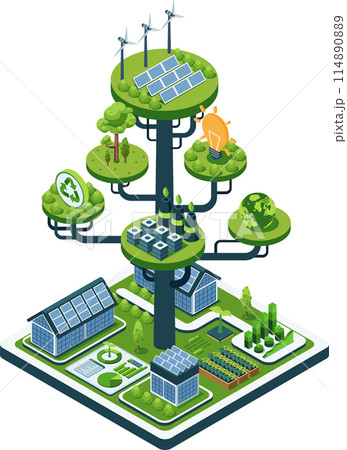 Isometric Sustainable Business with Renewable Energy Solution Isometric Sustainable Business with Renewable Energy Solution 114890889
