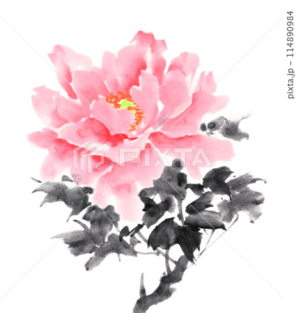 水墨画技法で描いた牡丹 114890984