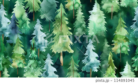 A Tranquil Painting of Towering Pine Trees Reaching for the Sky 114891045