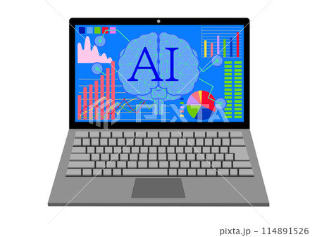 ノートパソコンでAIを利用するのイメージイラスト ノートパソコンでAIを利用するのイメージイラスト 114891526