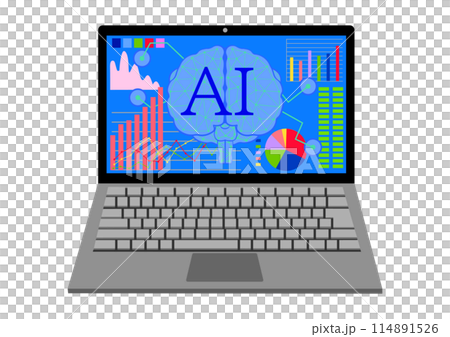 ノートパソコンでAIを利用するのイメージイラスト ノートパソコンでAIを利用するのイメージイラスト 114891526