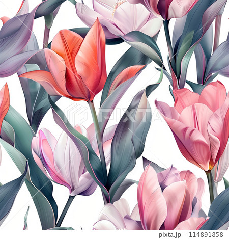 Delicate Pink Blossom and Soft Green Foliage Against a Pure White Background 114891858