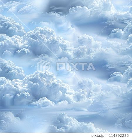 Summer Day Featuring Clear Blue Sky and Fluffy White Clouds 114892226