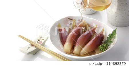 さっぱりして美味しい！みょうがの甘酢漬け（白背景 白バック） 114892279