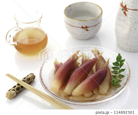 さっぱりして美味しい！みょうがの甘酢漬け（白背景 白バック） 114892301
