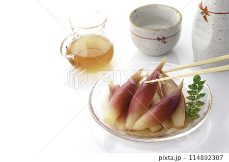 さっぱりして美味しい！みょうがの甘酢漬け（白背景 白バック） 114892307