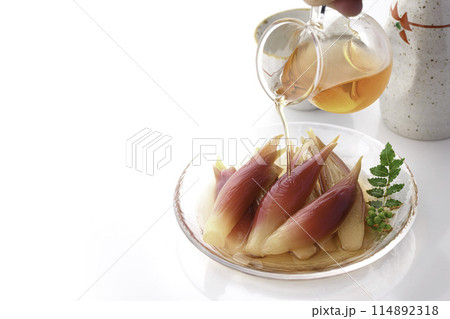 さっぱりして美味しい！みょうがの甘酢漬け（白背景 白バック） 114892318