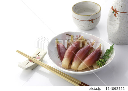 さっぱりして美味しい！みょうがの甘酢漬け（白背景 白バック） 114892321