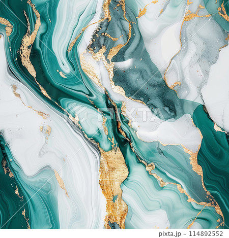 Elegant Green Marble with Intricate White Veins and Glimmering Gold Streaks 114892552