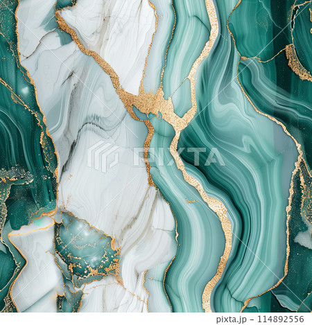 Swirling Green Marble with White Veins and Gold Accents 114892556