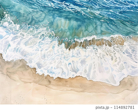 水彩風の砂浜の海のイラスト素材 [114892781] - PIXTA