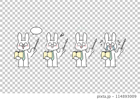 A set of illustrations of a rabbit wearing glasses A set of illustrations of a rabbit wearing glasses 114893009