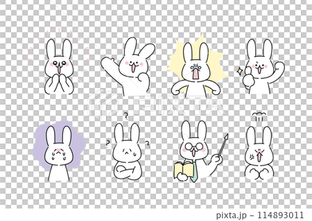 Rabbit facial expressions and pose variation illustration set 114893011