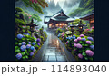 梅雨の季節の静寂な日本の神社 114893040