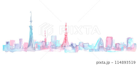 水彩で描いた東京の街並みの背景イラスト 114893519