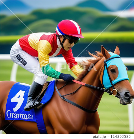 競馬場で走る馬たち【AI生成画像】 114893586