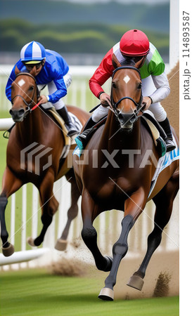競馬場で走る馬たち【AI生成画像】 114893587